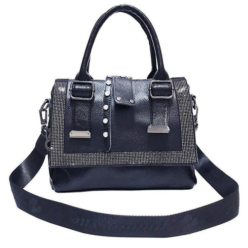 Soft Leather Handbag Large-capacity Cowhide Hot Rhinestone